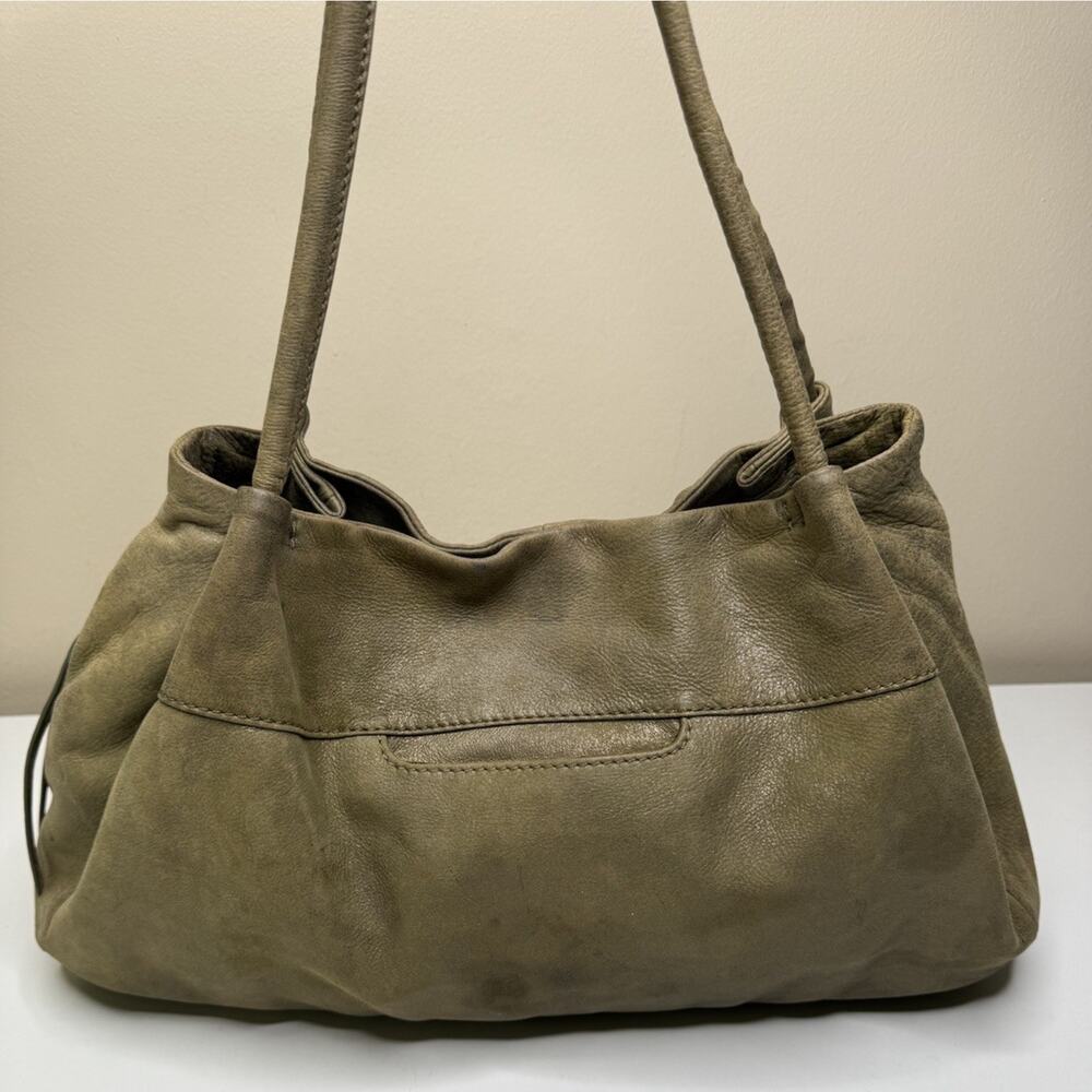 HOBO Bag Satchel Metallic Sage Green Leather Dual Handle Magnet Close Lined Bag - Picture 4 of 11